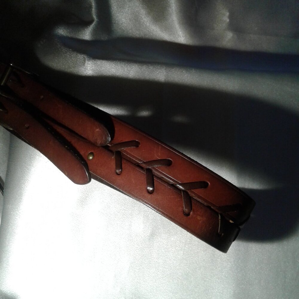 Ralph Lauren Dark Brown Leather Belt - X Stitching - Lauren on buckle!